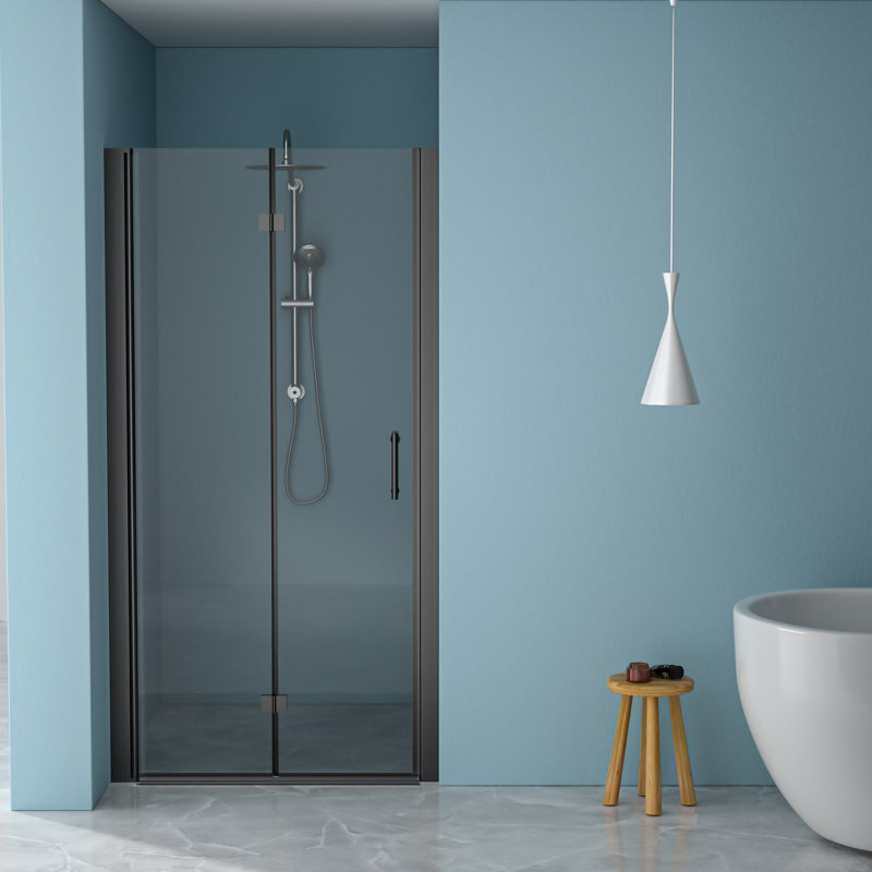 Matte Black Fold Shower Door, 36W X 72H, Featuring 1/4 Inch Tempered Glass, Bi - Structure, Water Screen To , Stainless Steel Hinges, Reversible Installation, 180 Hinge Rotation, Adjustable For