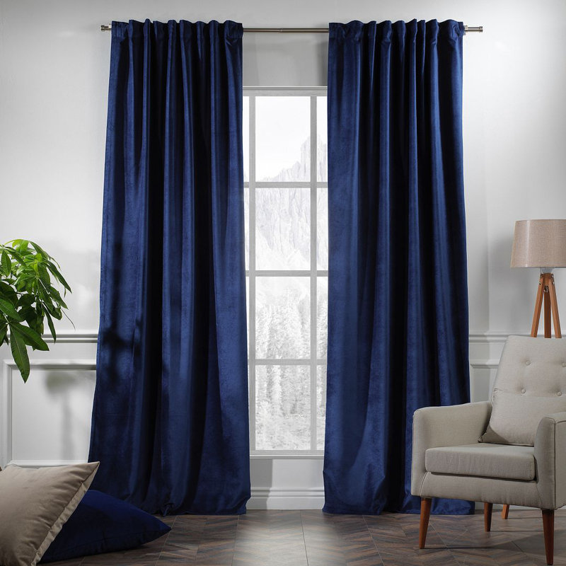 Panneau simple décoratif extra large en velours mat sur mesure, 46 Bleu minuit, L 52 po x L 288 po