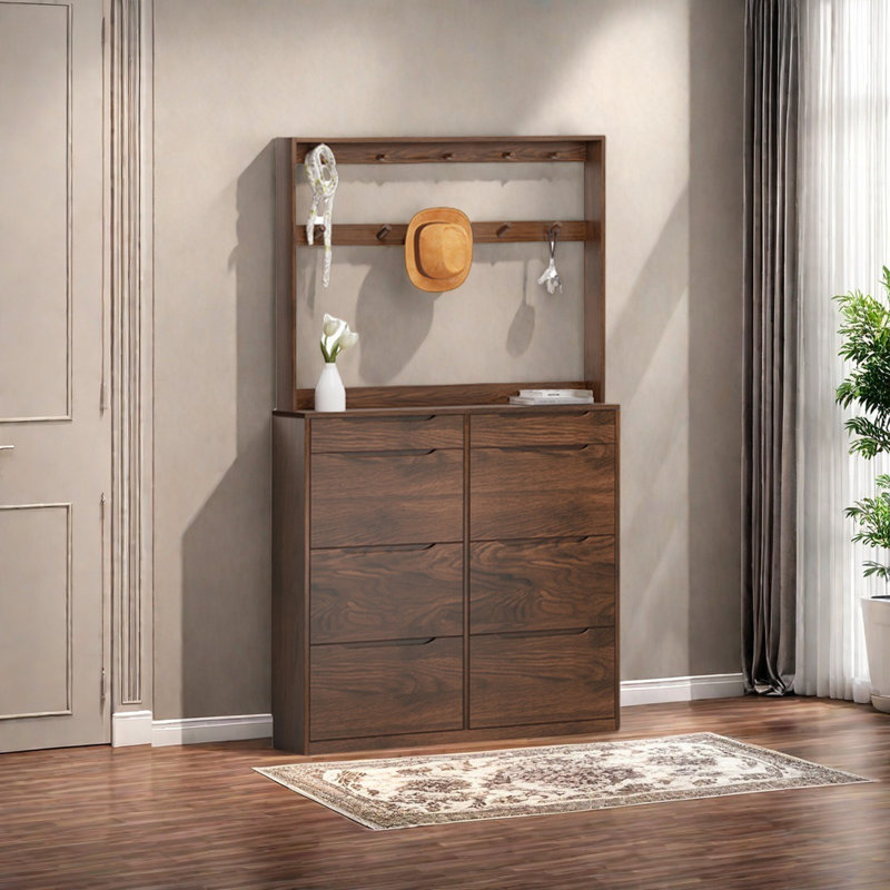 Solid Oak Hall Tree with Shoe Storage