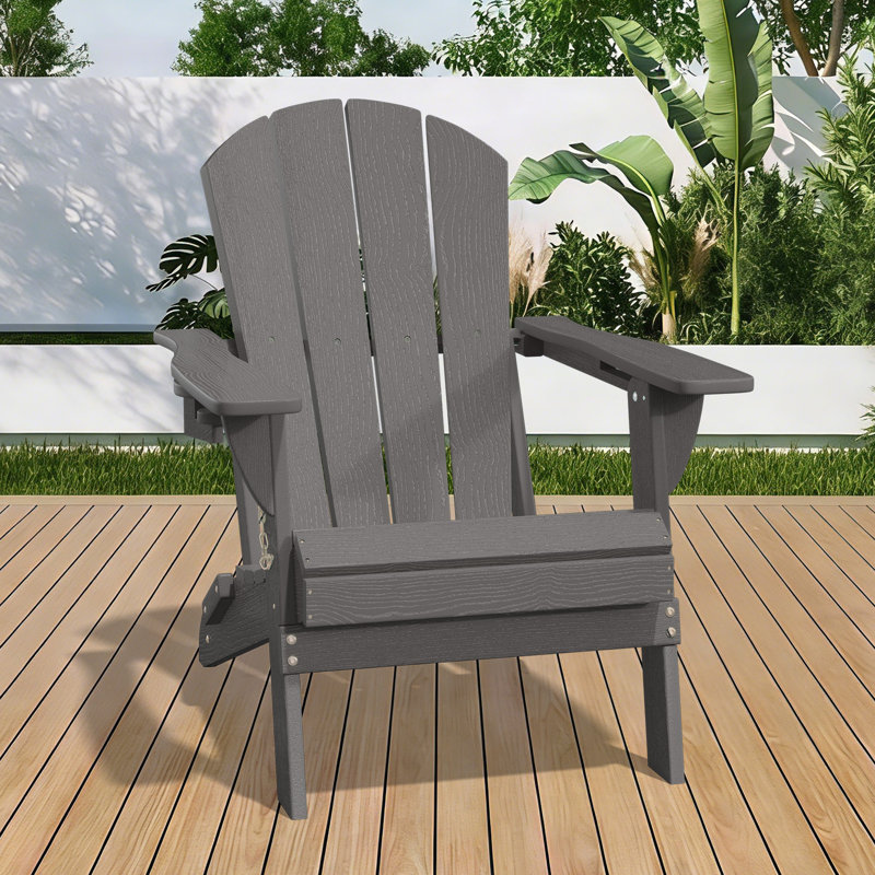 Chaise Adirondack en PEHD toutes saisons pliable avec porte-gobelet , Noir, Ensemble de 1 