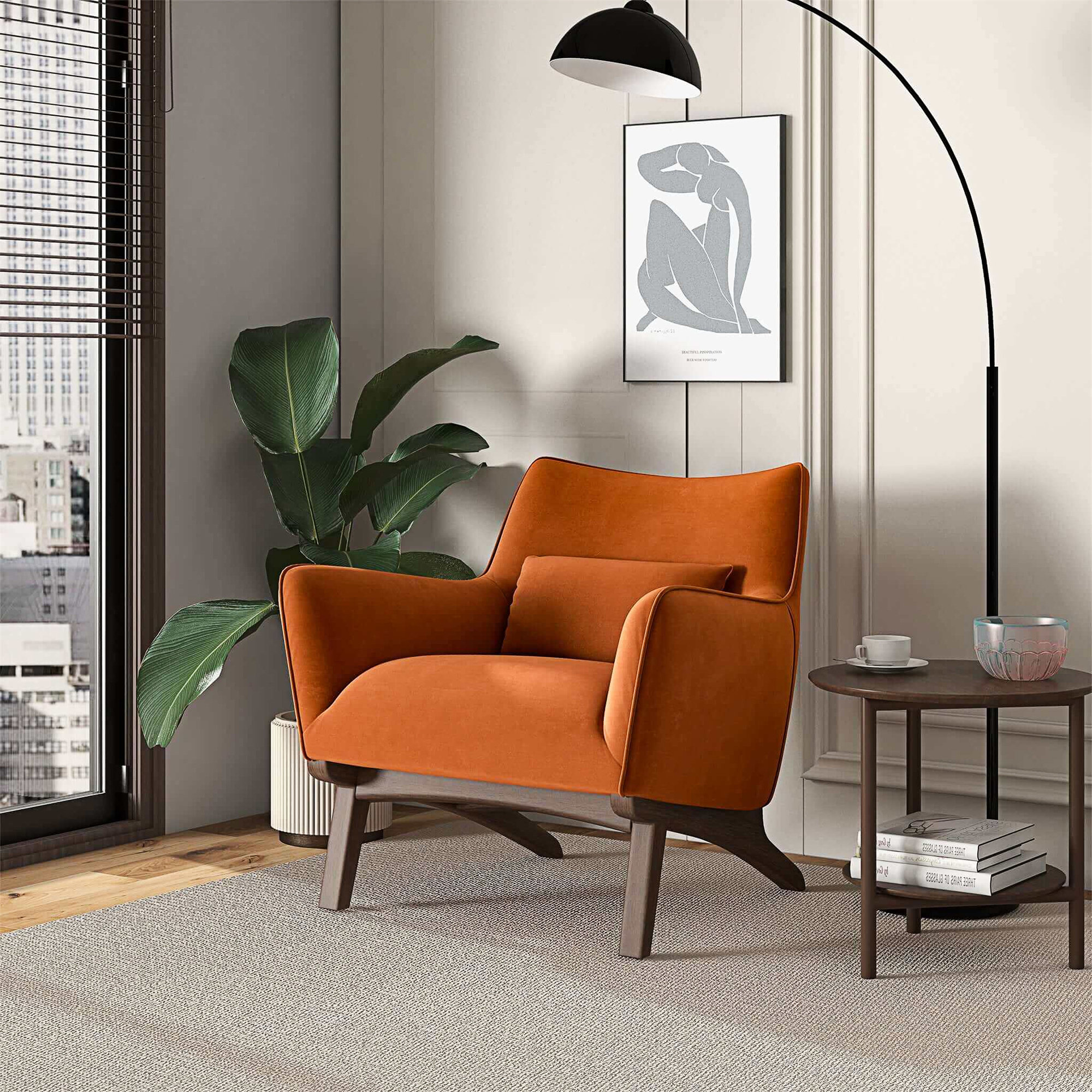 ALPHANEO Brayden Mid Century Modern Burnt Orange Velvet Armchair — free download