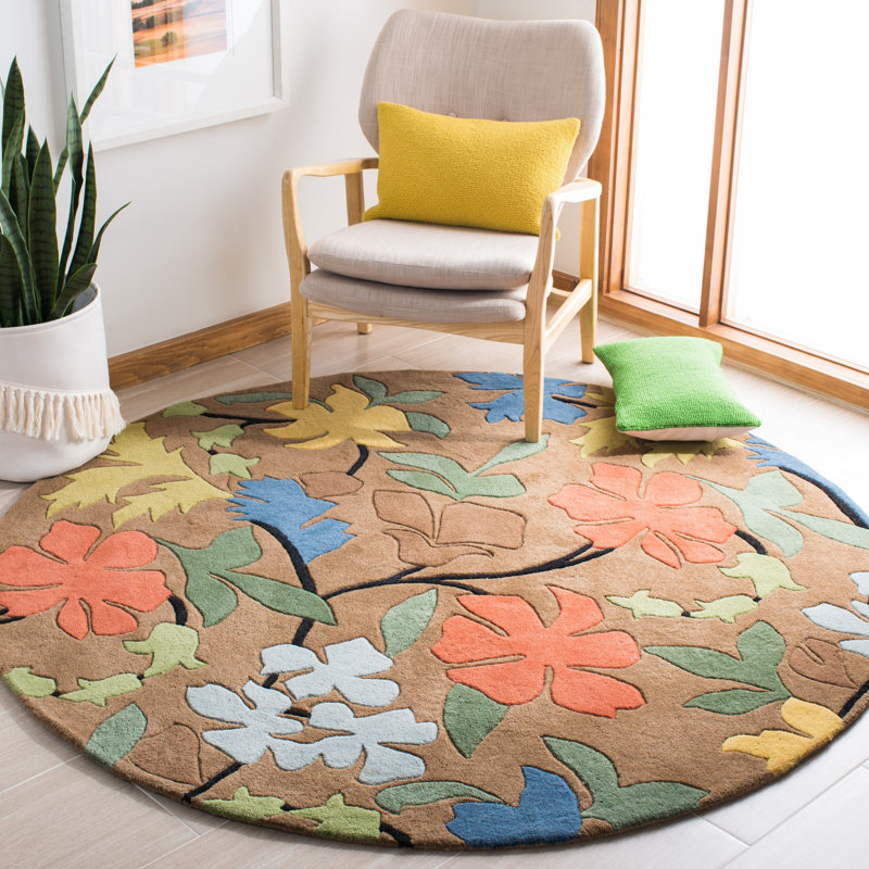 Soho Hand Tufted Wool And Viscose Floral Rug, Square 6'