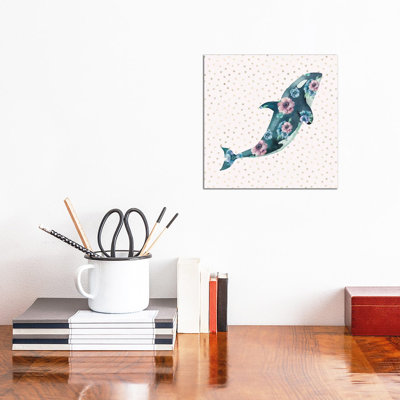 Pink And Blue Whale Ocean Floral by Nature Magick - Wrapped Canvas Print