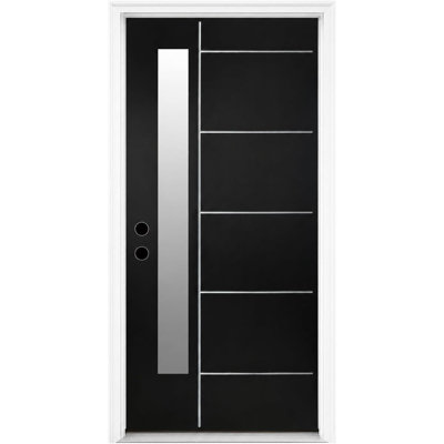 36"x80" Fiberglass Entry Door with Vinyl Frame,Right-Hand Inswing,Exterior Door,Double-Sided Frosted Glass,4-9/16 in Vinyl Frame and Brickmould,Black Brushed Finish
