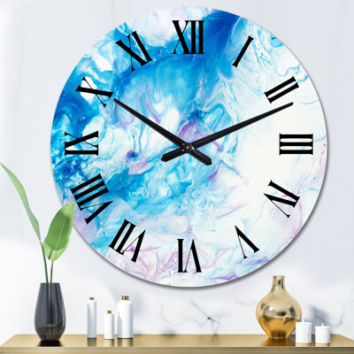 Pink and Blue Ink Liquid Art - Modern Wall Clock