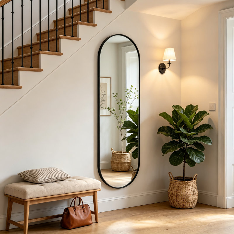 Oval Full‑Length Wall Mirror, 55" H x 18" W