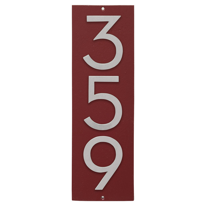 Plaque d’adresse murale flottante linéaire, Rouge brique, Aluminium brossé, Oui