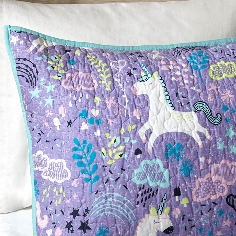 Ensemble de courtepointe réversible Zoomina Kids Alinah Unicorn avec coussins décoratifs assortis, Mauve