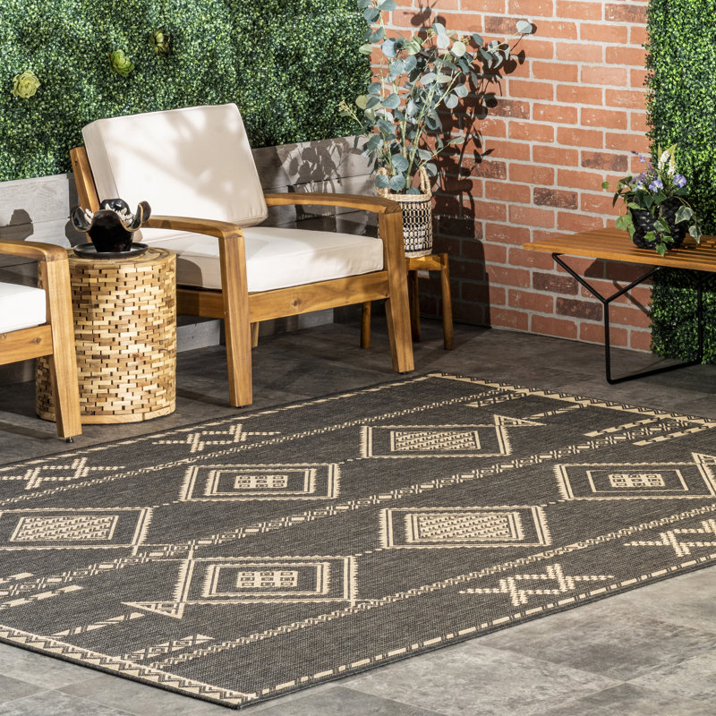 Tapis intérieur / extérieur géométrique pour patio Karder, Rectangle 4 pi x 6 pi