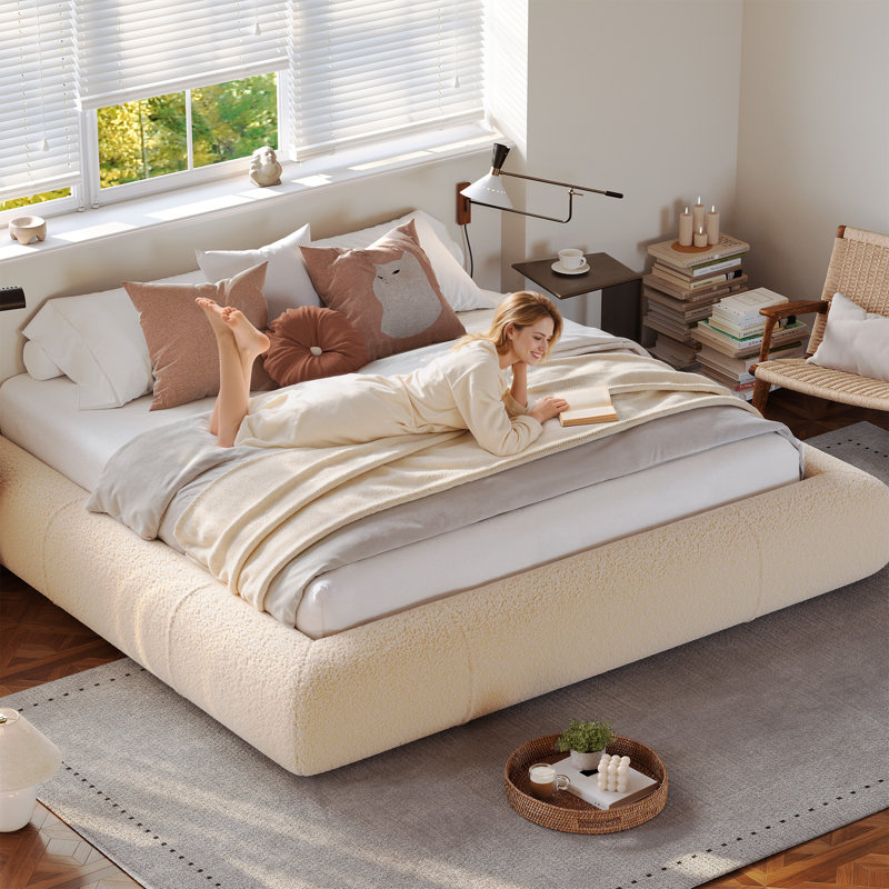  Soft Cloud Bed, Upholstered Platform Bed Frame With Anti-collision Rounded Corners For Bedroom, King