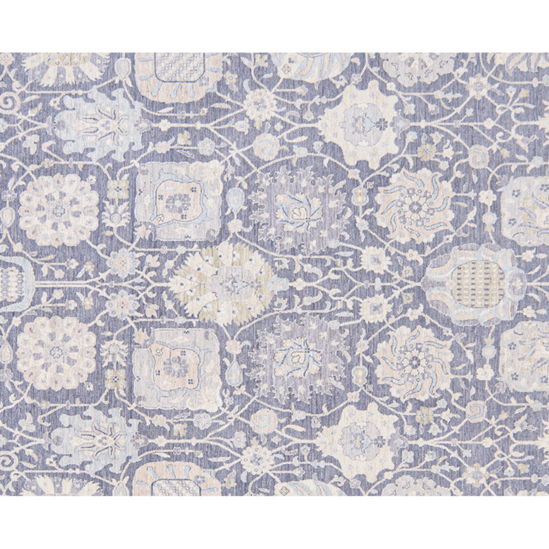 Hand Knotted Wool Area Rug in Dark Gray And Ivory