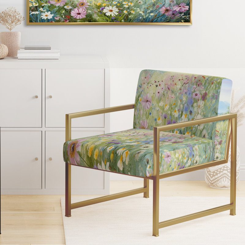 Chaise d'appoint rembourrée florale Simplity Wreath, Doré
