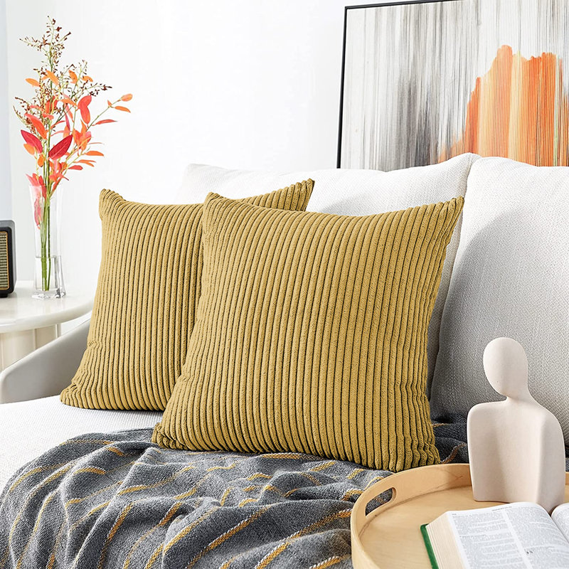Swipe Stripe Velvet Cushion Covers - Set of 2, Yellow 