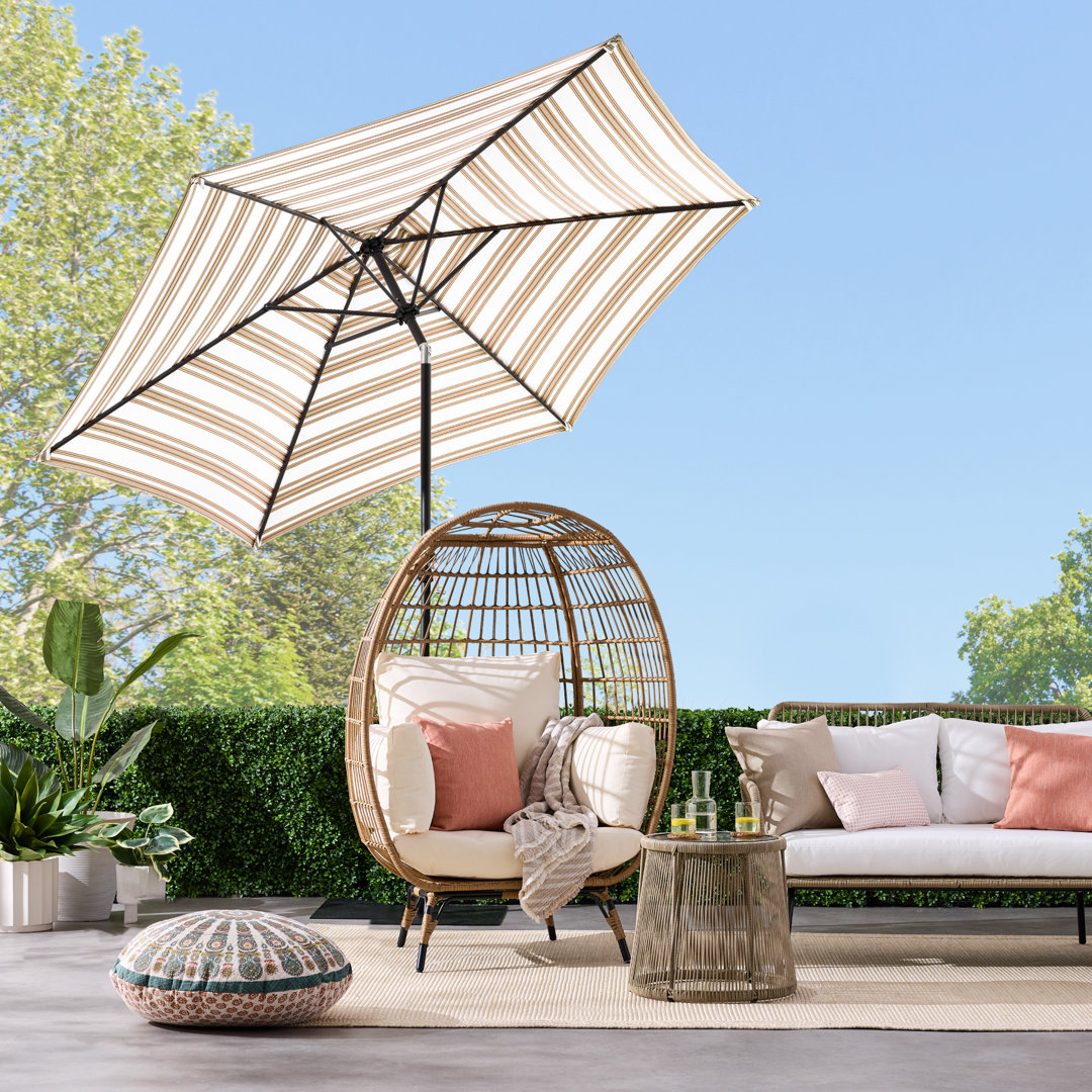 Rosecliff Heights 10Ft Outdoor Steel Market Patio Umbrella W/ Crank, Tilt Push Button, 6 Ribs - Striped Rosecliff Heights Fabric 