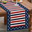 Chemin de table rayé en mélange de lin avec finition imperméable, décor patriotique de la fête de l'Independance pour la table et la cuisine - étoiles et rayures rouges, blanches et bleues
