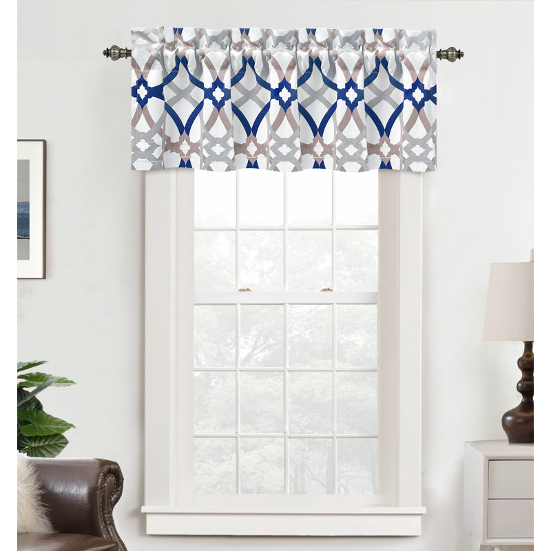 Jasso Geometric Pattern Blackout  Kitchen Valances for Windows Rod Pocket Single, Navy, 52" W x 14" L, Spiral Geometric