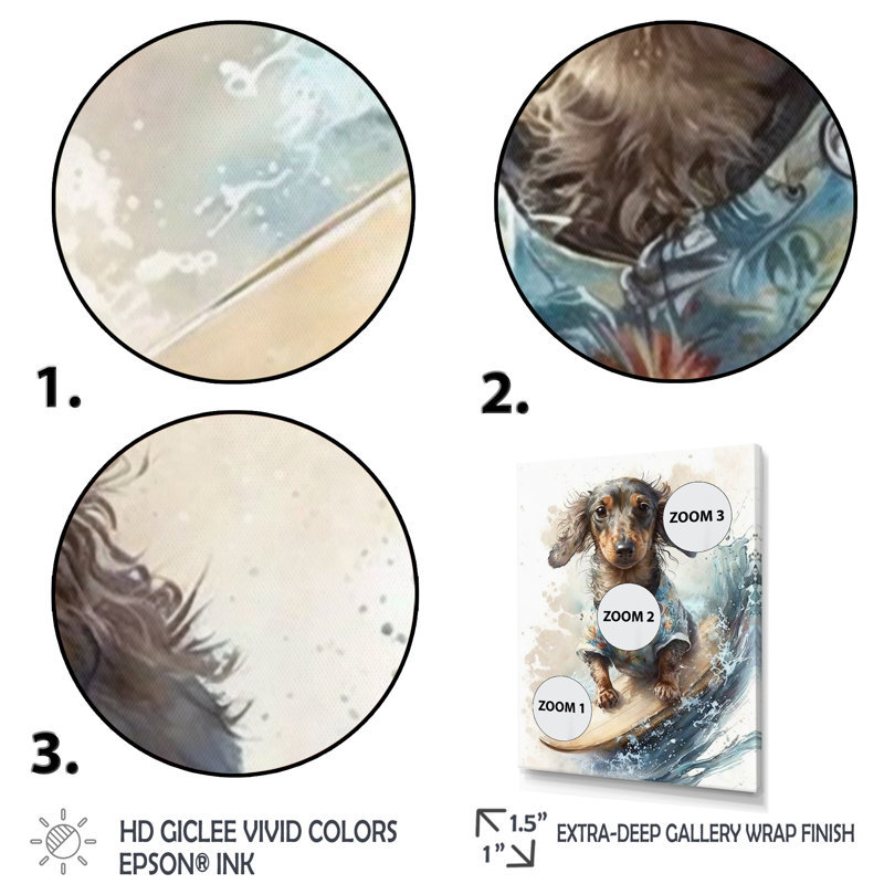 «Dog Surfing I», impression sur toile, Impression noire sur toile encadrée, H 20 po x l 12 po x P 1 po