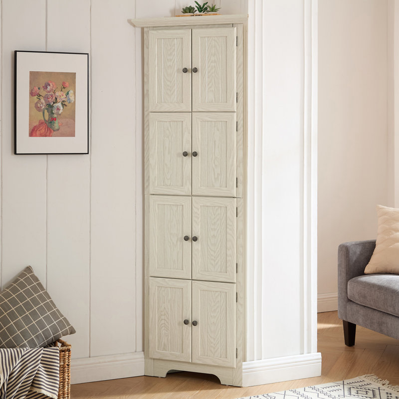 Armoire de rangement pour garde-manger de coin à 4 niveaux avec 8 portes, armoire de rangement haute, Blanc