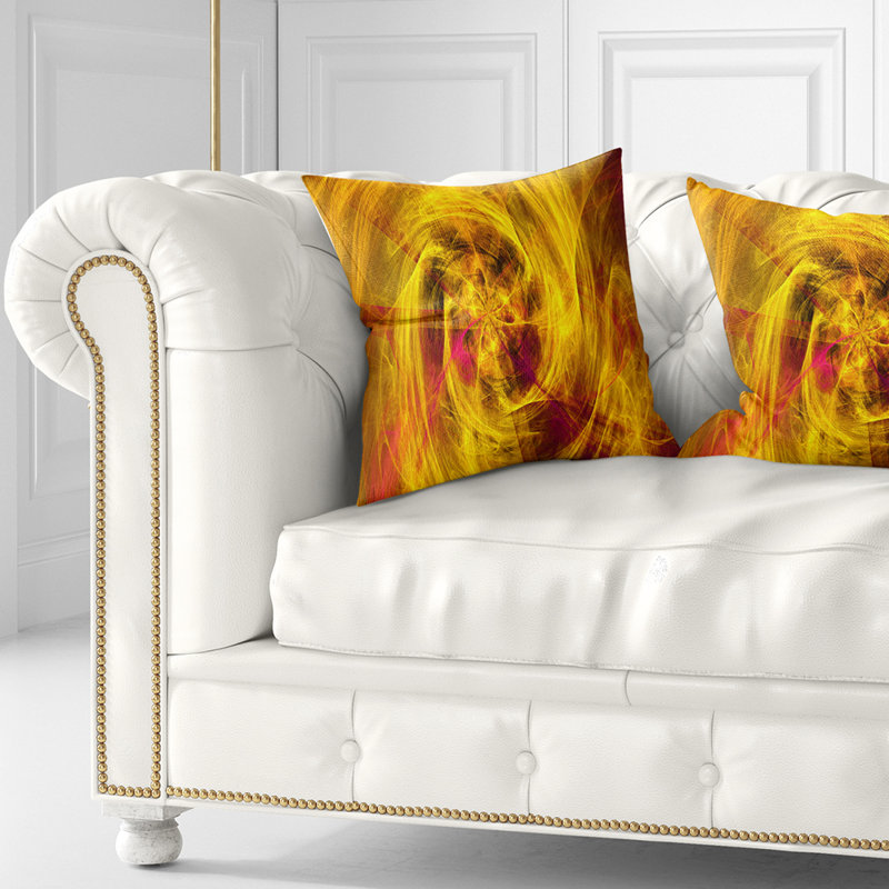 Mystic Golden Fractal - coussin imprimé abstrait, 16 po x 1 po, Coussin décoratif