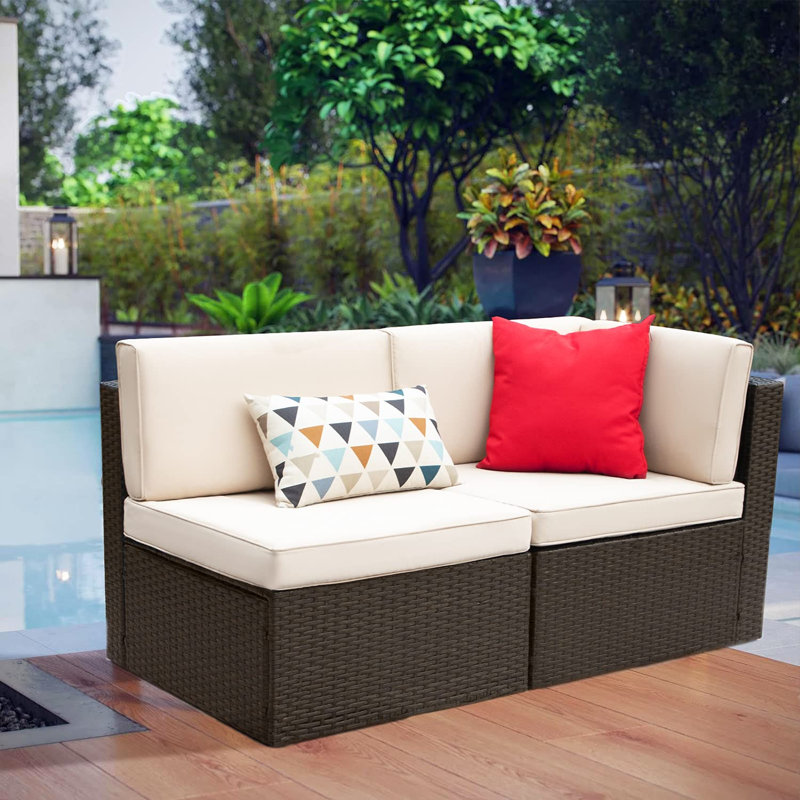Canapé modulaire d'extérieur de 53,1 po de largeur avec coussins, Beige