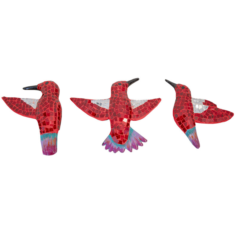 Colibri mosaïque en verre rouge 