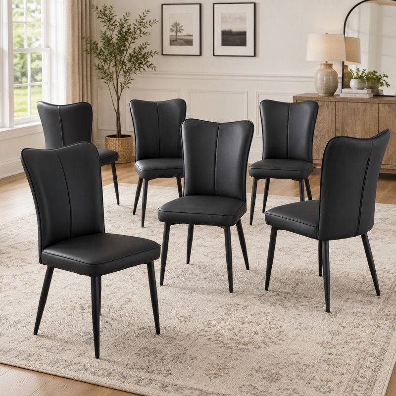 Chaise d'appoint rembourrée en similicuir, Black, Black