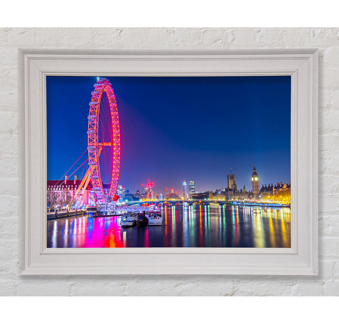 London Eye Regenbogen Themse bei Nacht Gerahmter Druck