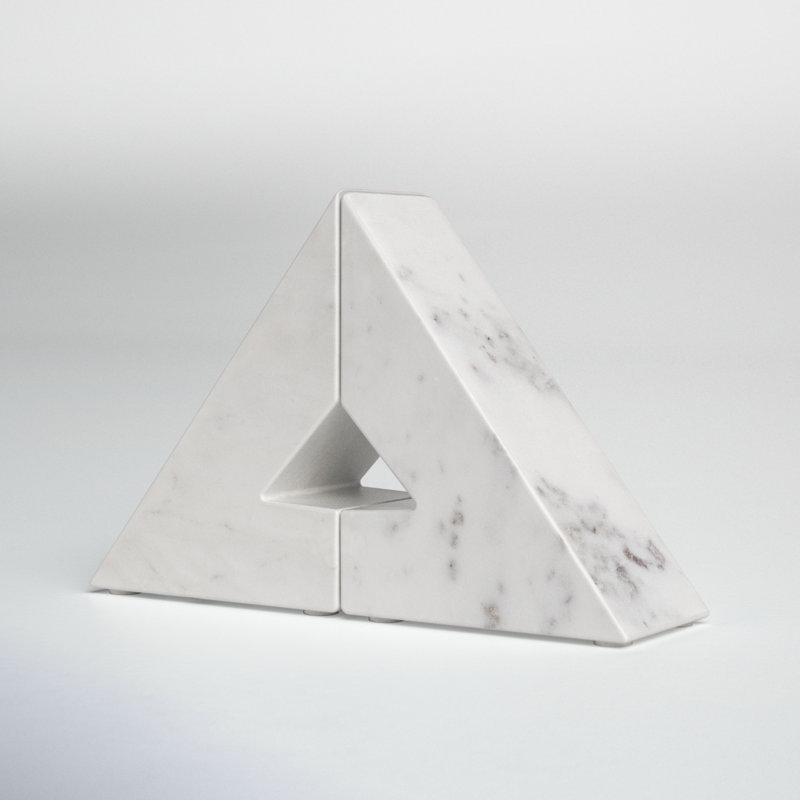 Set of 2 Right Triangle Marble Bookends Contemporary Abstract Angled Bookends
