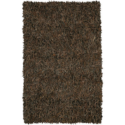 Tapis d'intérieur en cuir shaggy brun et gris tissé à la main Jawawn