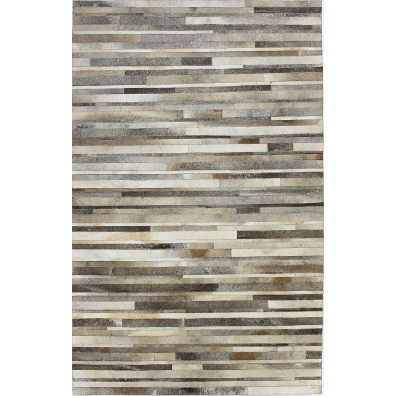 Handmade Gray Geometric Cowhide Rectangular 8' x 10' Rug