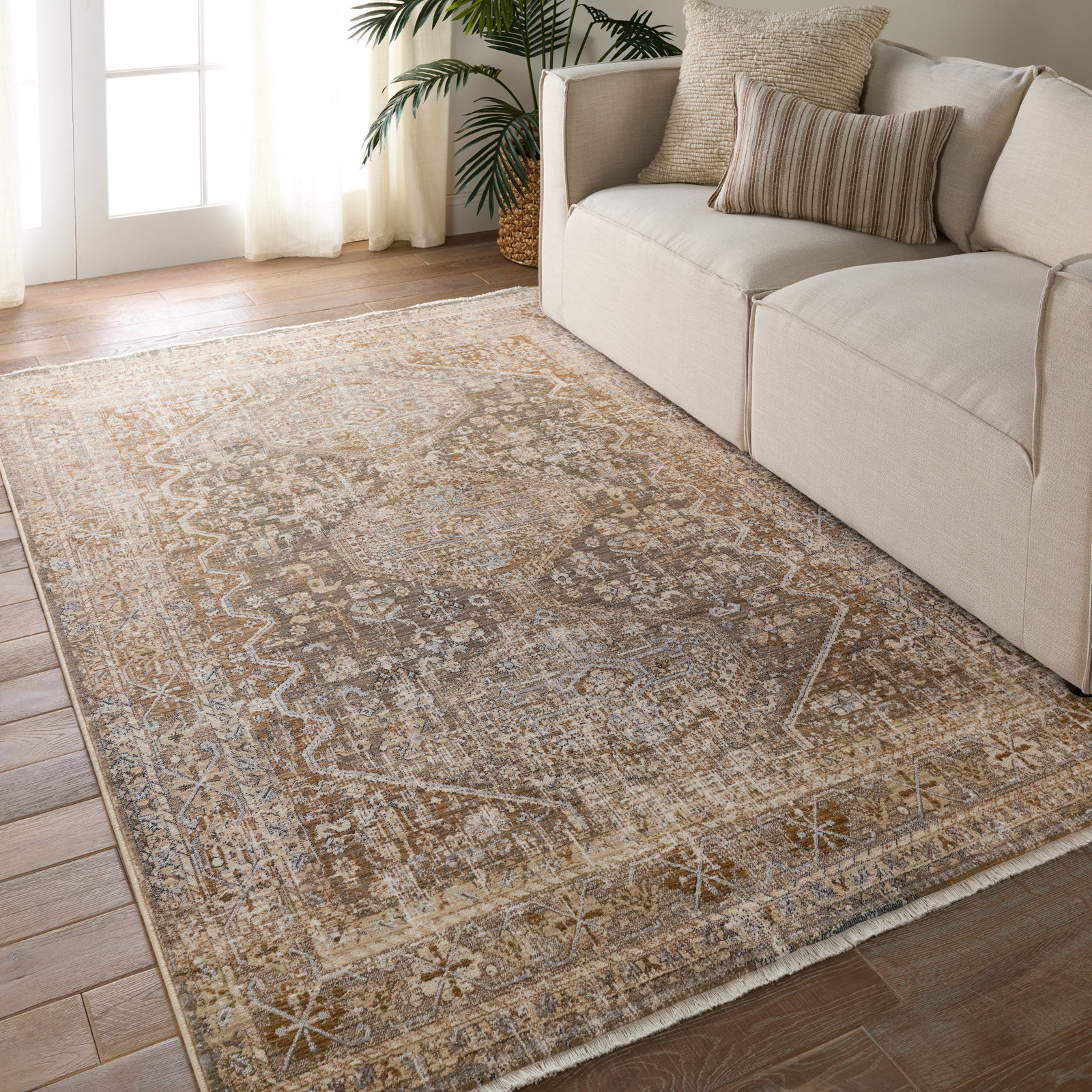 Clemente Tan Taupe Oriental Rug, Rectangle 9' x 12'11"