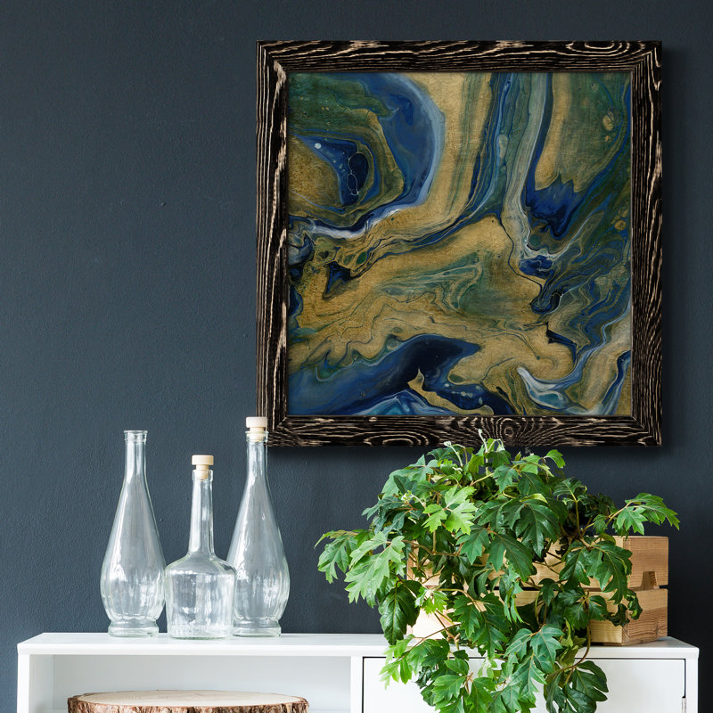 Golden Sea - peinture sur toile encadrée, Toile avec cadre noir patiné, H 17 po x l 17 po x P 1,5 po