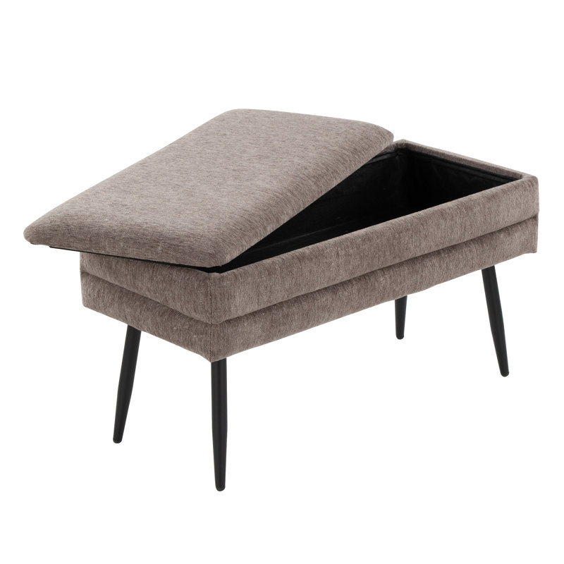 Banc de rangement contemporain en métal et tissu, Brun