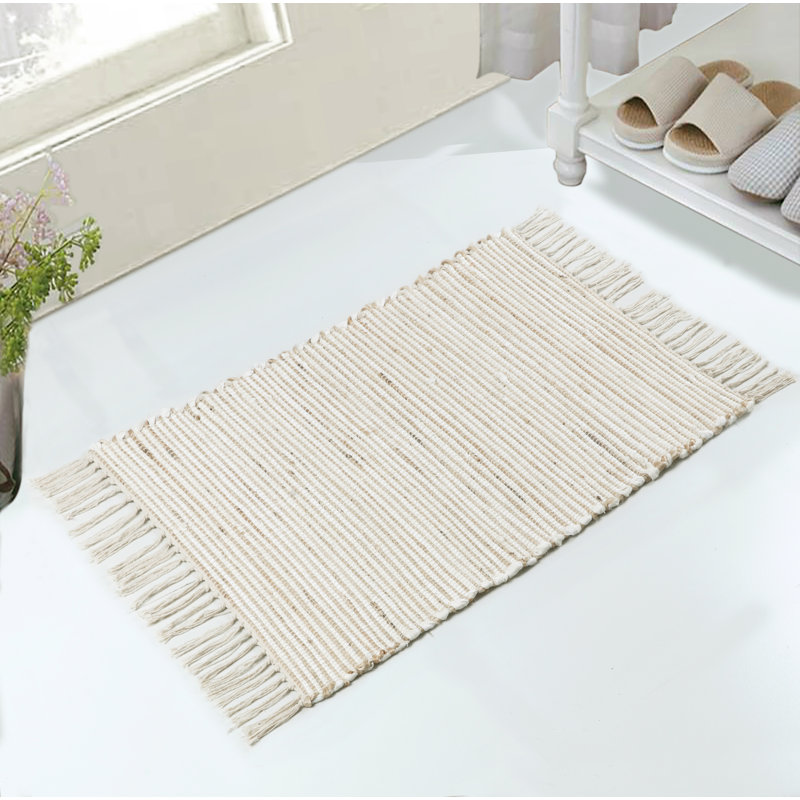 Kimble White Hand Woven Area Rug, Rectangle 60 x 90cm