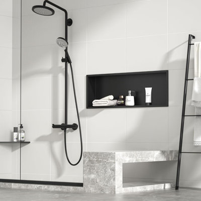 36" X 12" Black Horizontal Stainless Steel Shower Niche No Tile Needed Over Mount Recessed Storage
