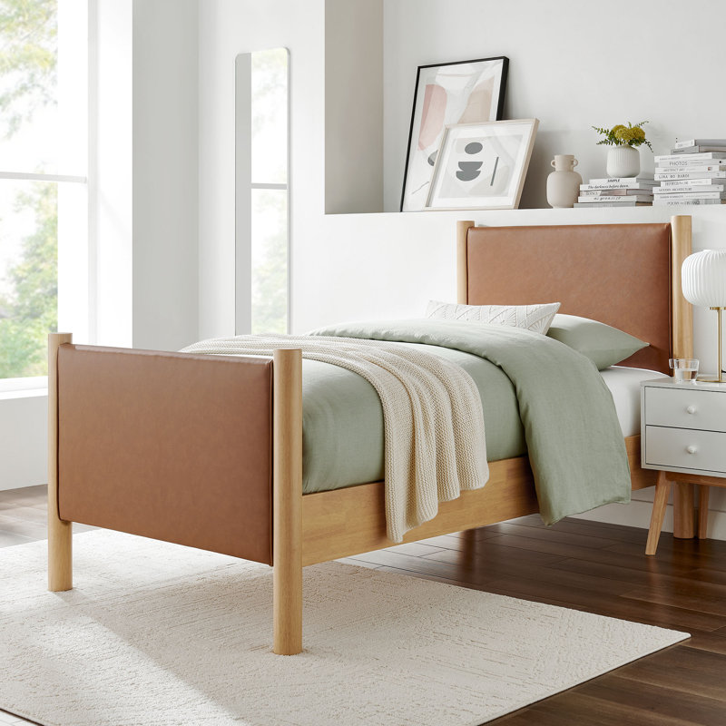 Lit plateforme tapissier en cuir Maven, Simple, Bois manufacturé, Tanoak