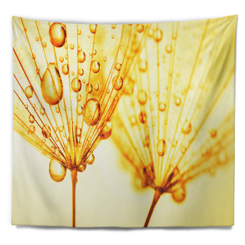 Tapisserie florale avec graines de pissenlit et gouttes d'eau, H 50 po x l 60 po
