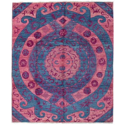 Tapis unique en laine noué à la main mogul des années 2010 de 8 pi 5 po x 9 pi 10 po mauve / rose Renegar