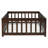 Twin Size Floor Bed with Fence & Door, Solid Rubber Wood Low Bed with Safety Guardrails and Slats for Kids,Espresso