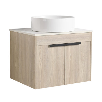 Meuble-lavabo moderne 24 po sans comptoir en chêne blanc avec portes à fermeture en douceur et design flottant