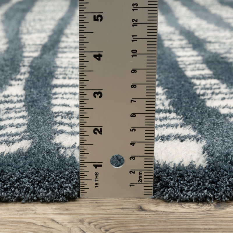 Tierney Dashed Lines Dark Teal/ Ivory Area Rug, Rectangle 6'7" x 9'9"