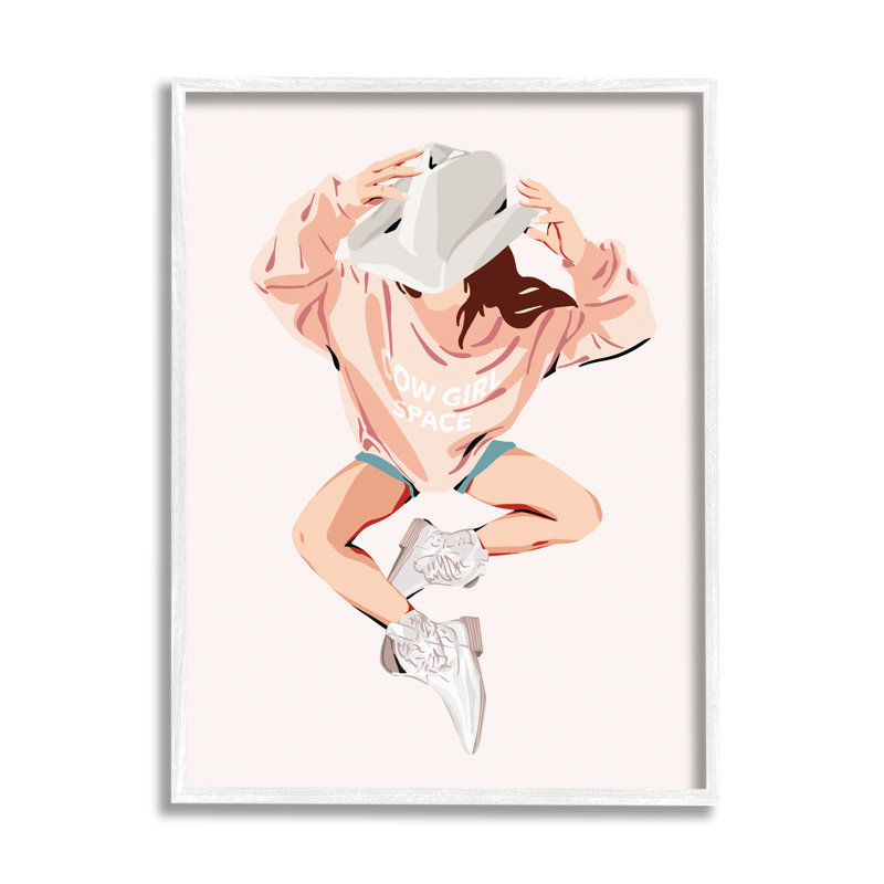 Cow-Girl «Space Girl» sur toile par Ziwei Li, H 30 po x l 24 po x P 1,5 po, Giclée encadrée blanc bord de mer