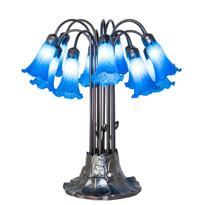 24" High Blue Tiffany Pond Lily 12 Light Table Lamp