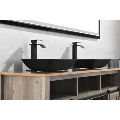 Lavabo de salle de bain noir mat avec robinet et bonde escamotable Fascinating