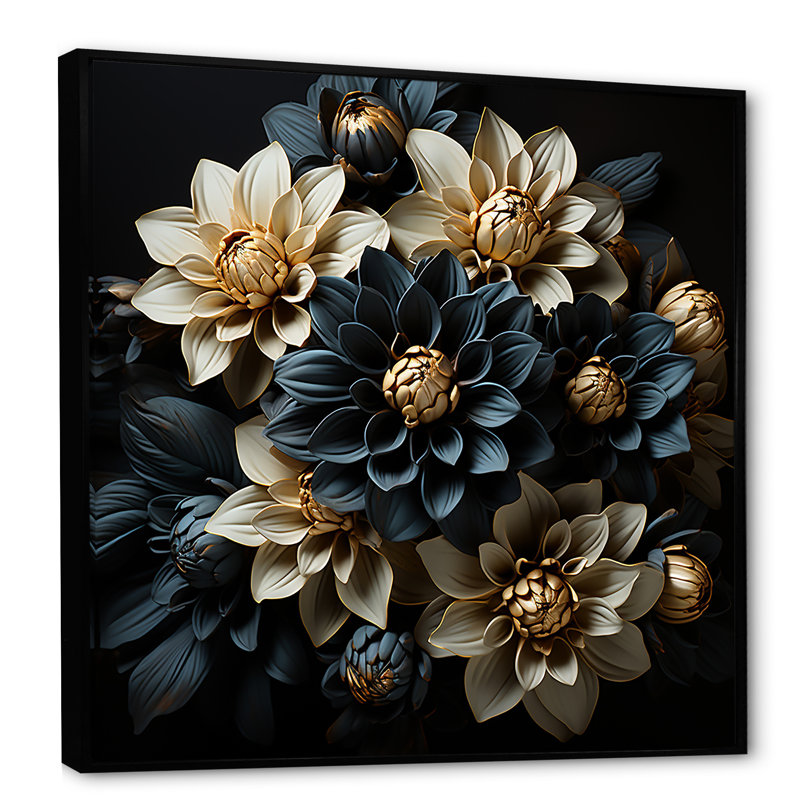 «Mums Noir Enchantment I» sur toile, H 36 po x l 36 po x P 1,5 po, Cadre flottant noir