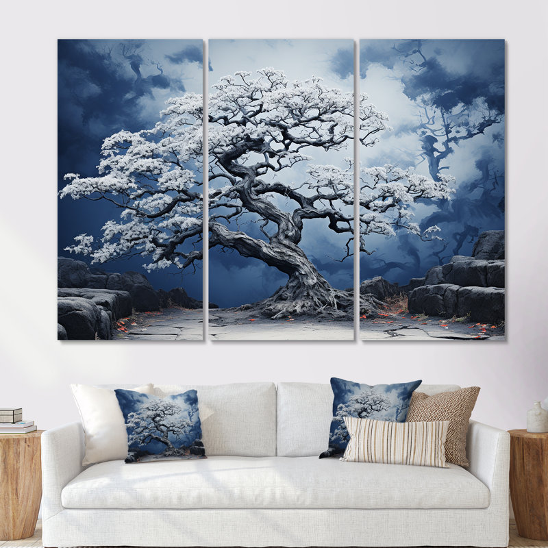 Fauvist Awakening Of Blue Oak Tree - Ensemble de décoration murale chêne, Toile tendue, H 28 po x l 36 po x P 1 po