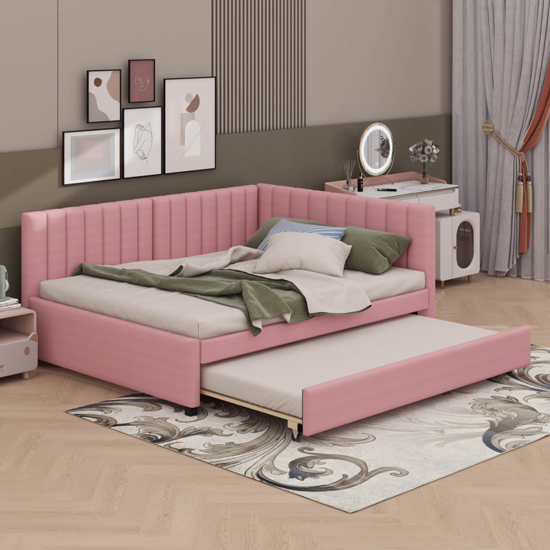 Full-Sized Daybed With Concealed Trundle Bed, Pink