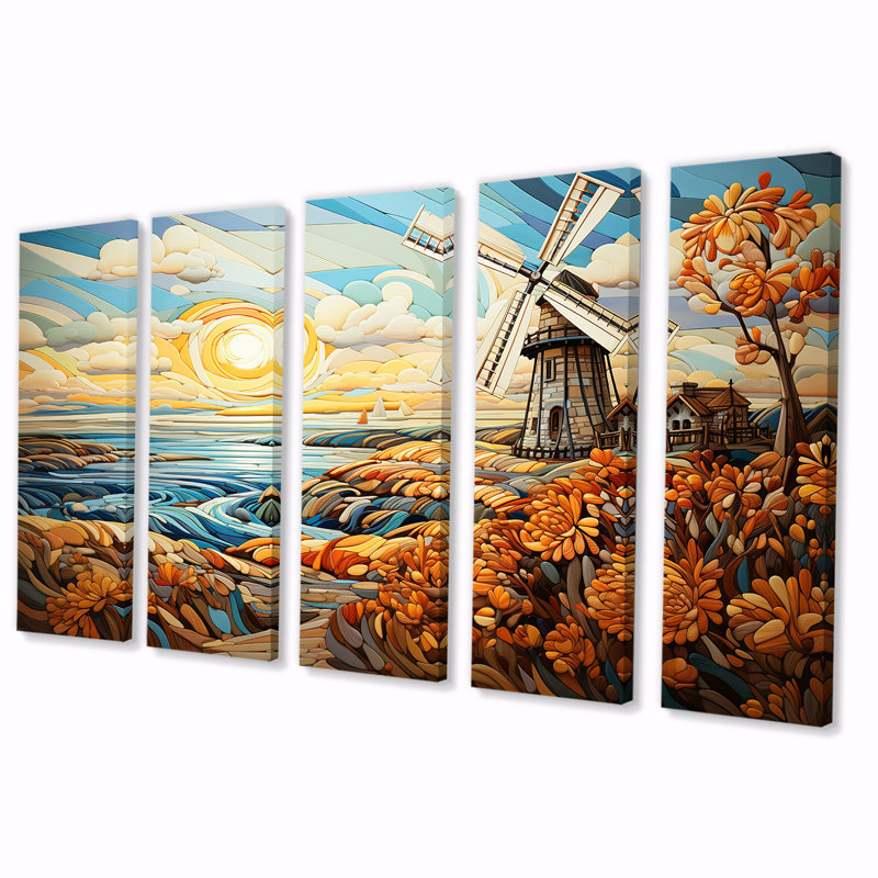 «Windmill Coastal Breeze - Wind Turbines», art mural 5 pièces, H 28 po x l 60 po