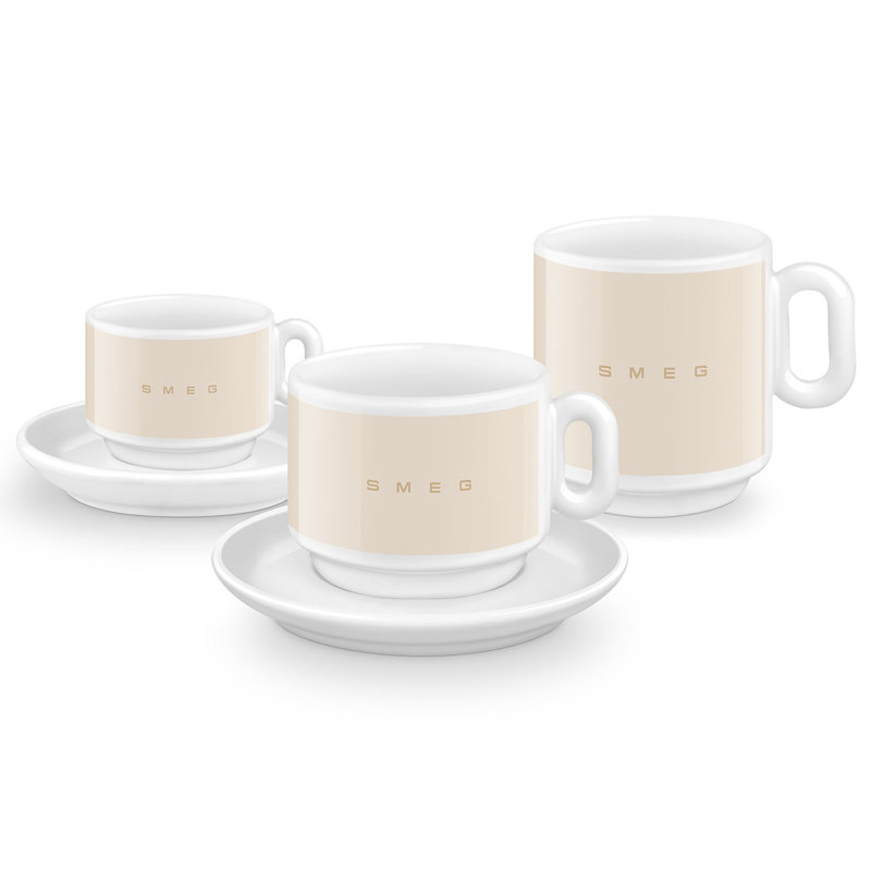 50's Style Porcelain Cappuccino Cups, Set of 2, Beige