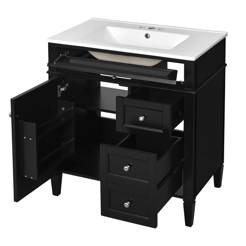 Meuble-lavabo de 30 po avec lavabo supérieur, Noir